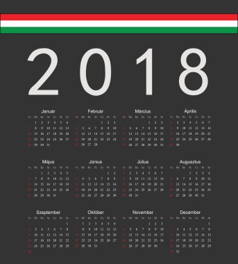 Kare siyah Macarca 2018 yıl vektör takvim