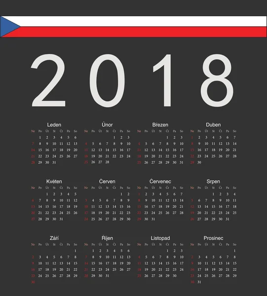 Cuadrado negro checo 2018 año vector calendario — Vector de stock