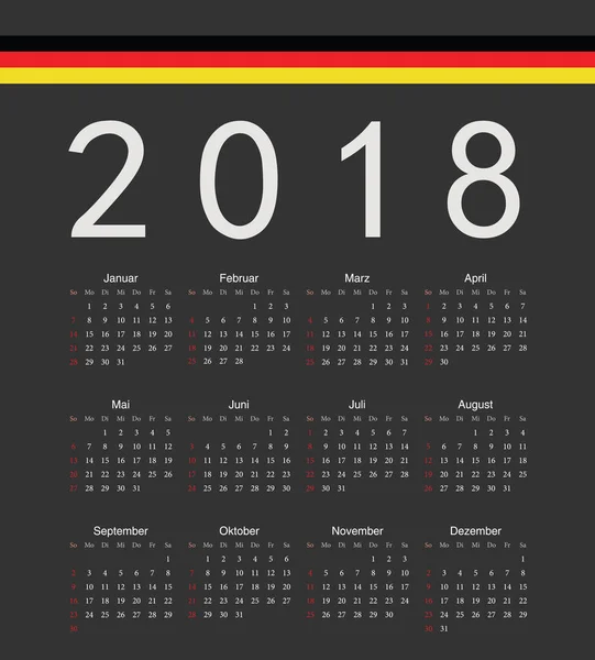 Černý hranatý německé 2018 rok vektor kalendář — Stockový vektor