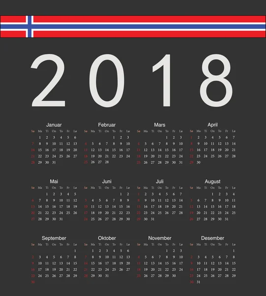 Cuadrado negro noruego 2018 año vector calendario — Archivo Imágenes Vectoriales