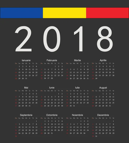 黒い四角形のルーマニア語 2018 年ベクトル カレンダー — ストックベクタ