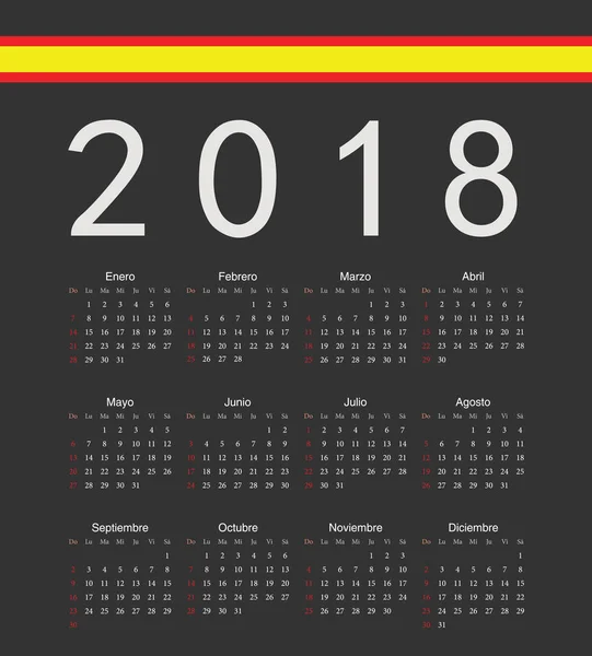 Tér fekete Spainish 2018-ban év vektor naptár — Stock Vector