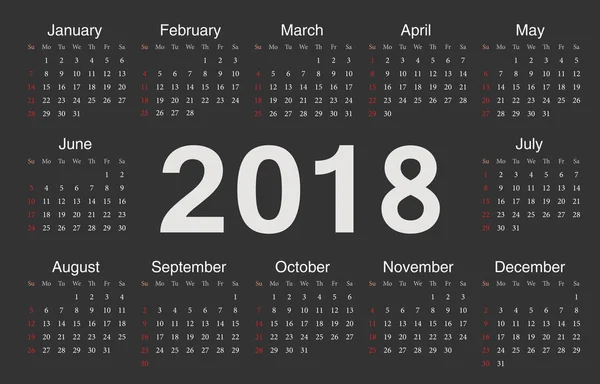 Vektor schwarzer Kreis Kalender 2018 — Stockvektor