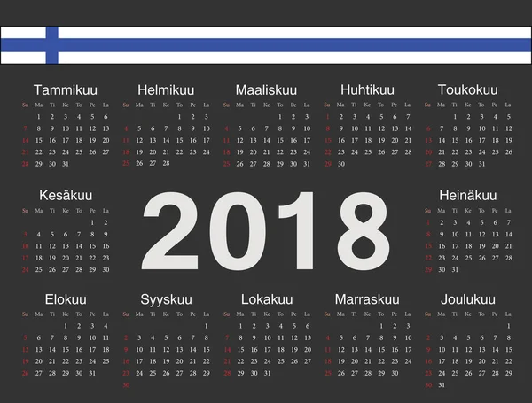 Calendrier cercle finlandais vectoriel noir 2018 — Image vectorielle