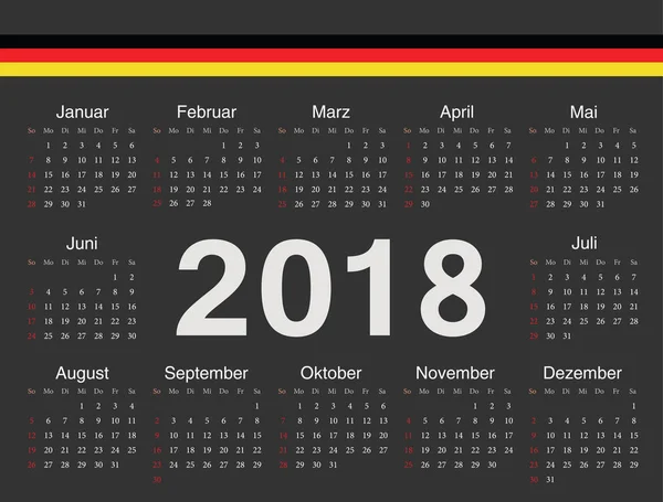 Vector negro calendario círculo alemán 2018 — Vector de stock