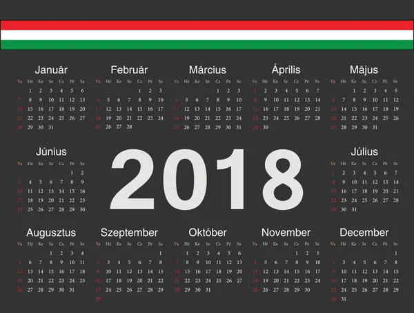 矢量黑色匈牙利圆圈日历 2018 — 图库矢量图片