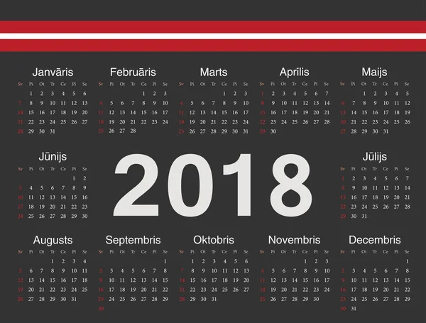 Vector negro Calendario círculo letón 2018 — Vector de stock