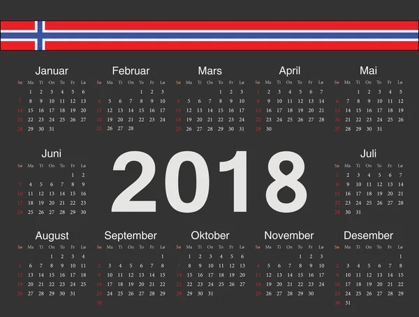 Vector czarne kółko norweski kalendarz 2018 — Wektor stockowy