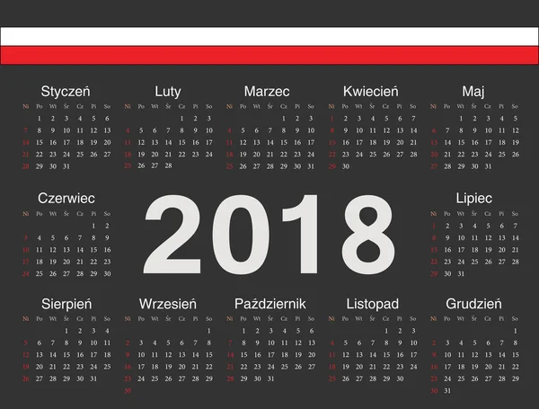 Vector zwarte Poolse cirkel kalender 2018 — Stockvector