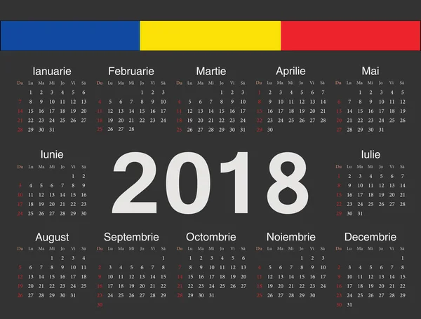 Vector negro calendario círculo rumano 2018 — Vector de stock