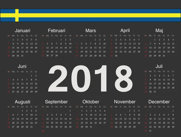 Vector czarne kółko szwedzki kalendarz 2018 — Wektor stockowy