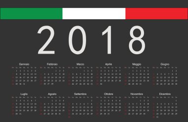 İtalyan siyah 2018 yıl vektör takvim