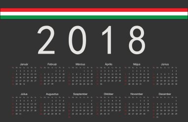 Macar siyah 2018 yıl vektör takvim