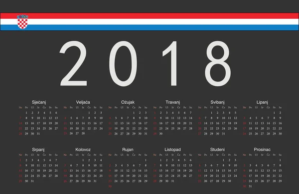 Chorvatský černý rok 2018 vektor kalendář — Stockový vektor