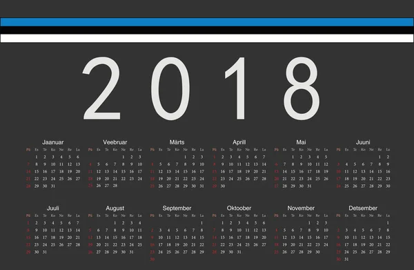 Εσθονιακά-μαύρο έτος 2018 διάνυσμα ημερολόγιο — Διανυσματικό Αρχείο