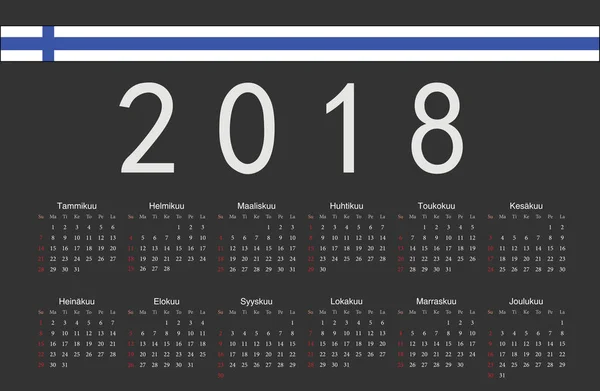 Finlandés negro 2018 año vector calendario — Vector de stock