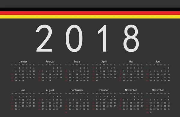 ドイツ黒 2018 年のベクトルのカレンダー — ストックベクタ