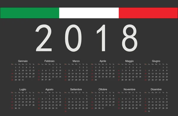 Italienischer schwarzer Jahresvektorkalender 2018 — Stockvektor