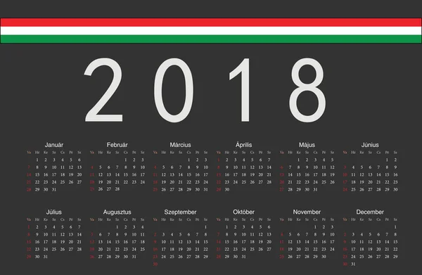 Macar siyah 2018 yıl vektör takvim — Stok Vektör