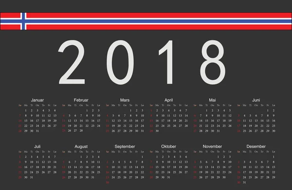 Noruega negro 2018 año vector calendario — Vector de stock