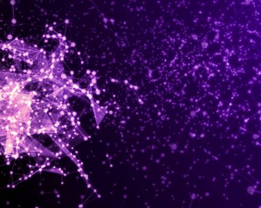 Menekşe sibernetik parçacıkları ile dijital arka plan.