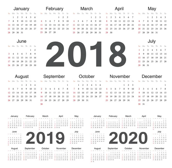 Calendario vectorial 2018, 2019, 2020 — Archivo Imágenes Vectoriales