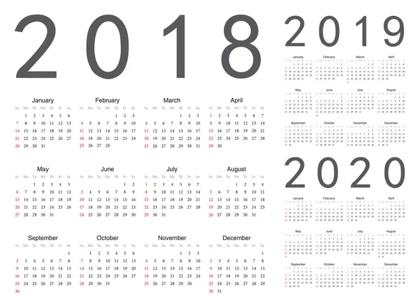 Dizi Avrupa 2018, 2019, 2020 yılı vektör takvimler