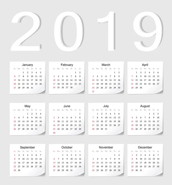 Calendario europeo 2019 — Vector de stock