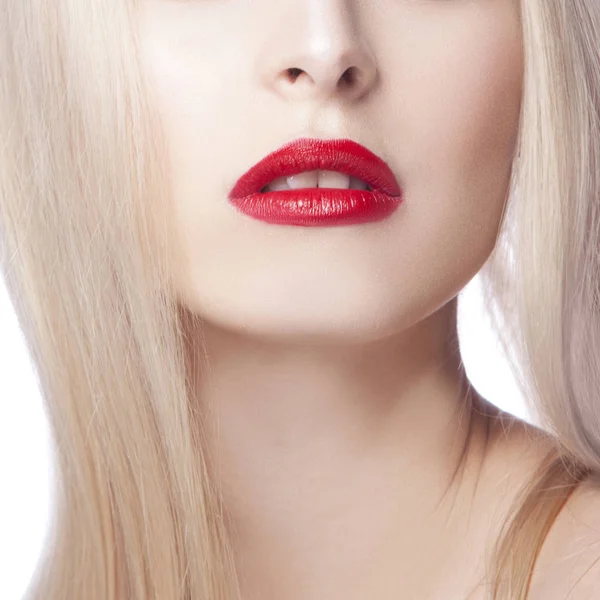 Partial View Woman Portrait Modern Red Lips Makeup — Stock Photo, Image