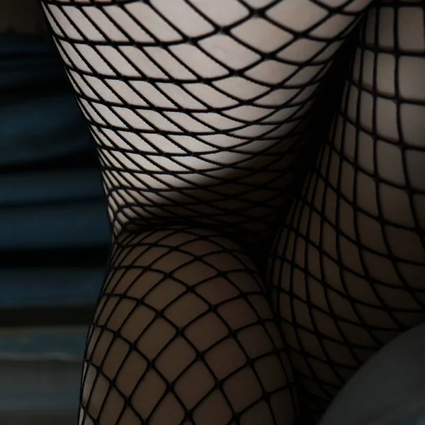 Sexy Weibliche Körperteil Textur Hintergrund Der Netzstrümpfe — Stockfoto