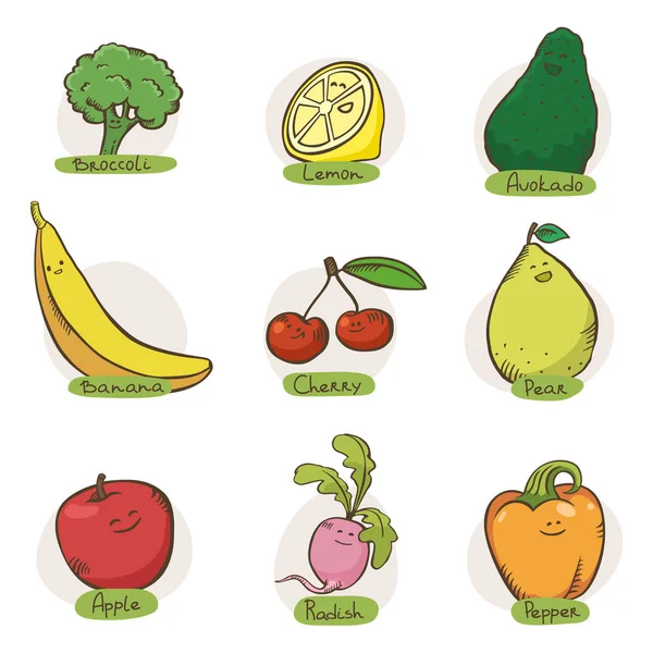 Fruits Vegetables Labels — Stock Vector