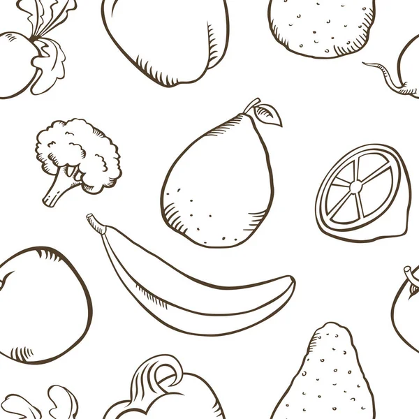 Φρούτα Και Λαχανικά Γραμμή Χωρίς Ραφή Πρότυπο Τέχνης — Διανυσματικό Αρχείο