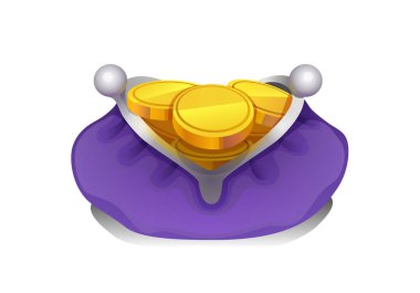 Açık mor çanta altın sikke ile. M-cüzdan dolu.