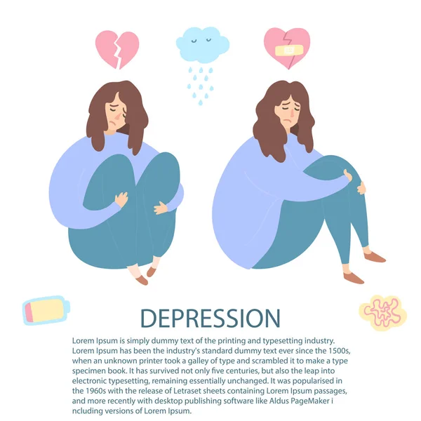 Kesal Dan Depresi Wanita Dengan Patah Hati Memeluk Kaki Set - Stok Vektor