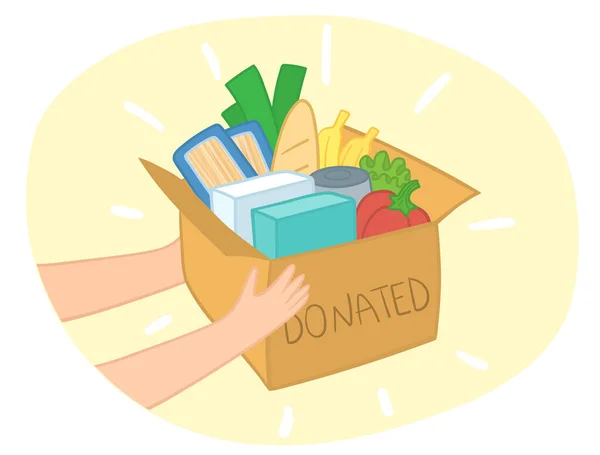 Διανυσματικό Κουτί Δωρεάς Τροφίμων Διαφορετικά Τρόφιμα Αυτό Κουτί Που Δίνει — Διανυσματικό Αρχείο