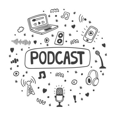 Elektronik sembollü Podcast yuvarlak rozet