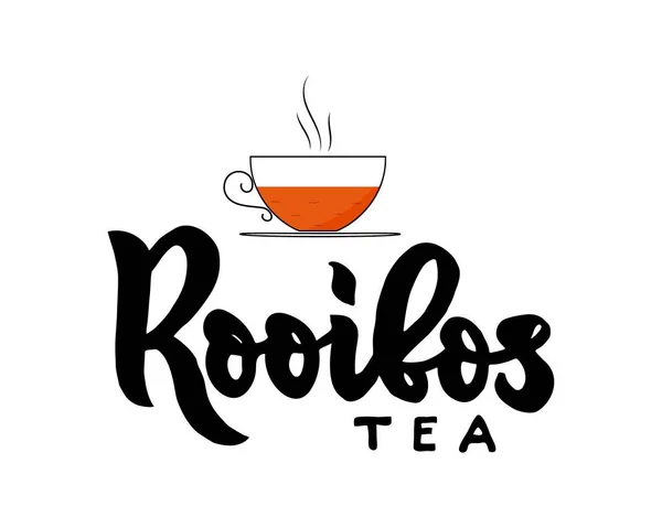 有杯子的Rooibos茶。 手写字体。 矢量说明. — 图库矢量图片