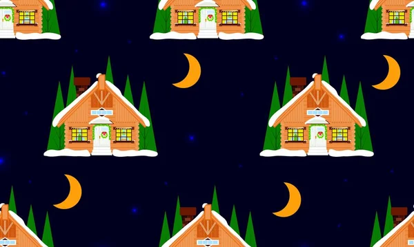Різдвяний будинок в нічний безшовний візерунок. Векторні — стоковий вектор
