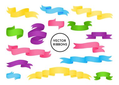 Beyaz arka planda izole edilmiş renkli kurdeleler. Vektör İllüstrasyonu