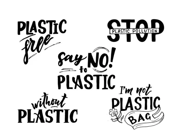 Set of ecological quotes. Plastic Free. Vector — Stock Vector