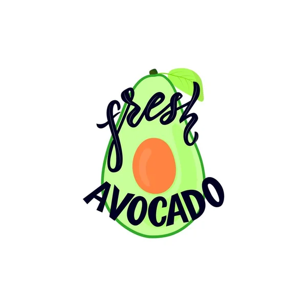 Hand calligraphy lettering fresh avocado on illustration of green fruit. Vector. — Stock Vector