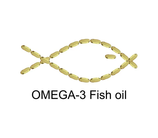 Kapsul omega 3 dalam bentuk ikan. Sekumpulan pil. Terisolasi. Konsep perawatan kesehatan. Obat pencegahan.. - Stok Vektor