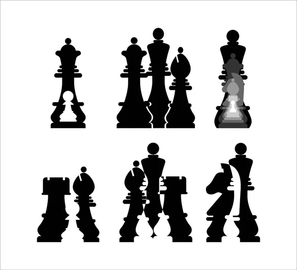Σκακιστικό εικονίδιο. Βασιλιάς, βασίλισσα, πιόνι, πύργος, άλογο, επίσκοπος σε ασπρόμαυρα τετράγωνα. — Διανυσματικό Αρχείο