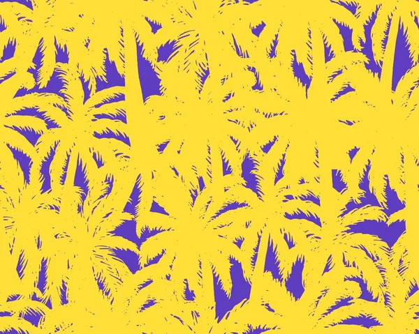 Sarı Elin Kusursuz Deseni Mavi Arka Planda Palmiye Ağacı Çiziyor — Stok Vektör