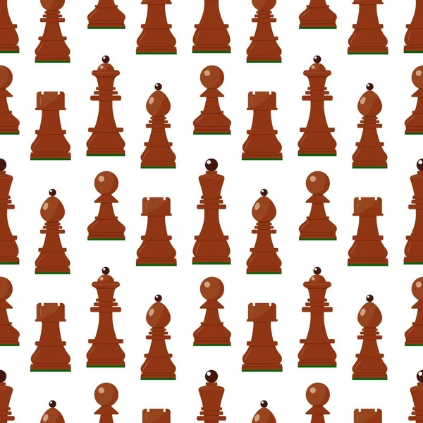 Απρόσκοπτη Μοτίβο Σκακιστικές Ξύλινες Μορφές Καφέ Κομμάτια Λευκό Βασιλιάς Βασίλισσα — Διανυσματικό Αρχείο