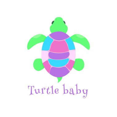 Bebek kaplumbağa renginde. İzole vektör çizimi. Çocuk kulübü logosu için, shcool, preshcool. Yazdır. Suda yaşayan bir hayvan. Vahşi yaşam. Deniz, okyanus yaşamı Simge işareti