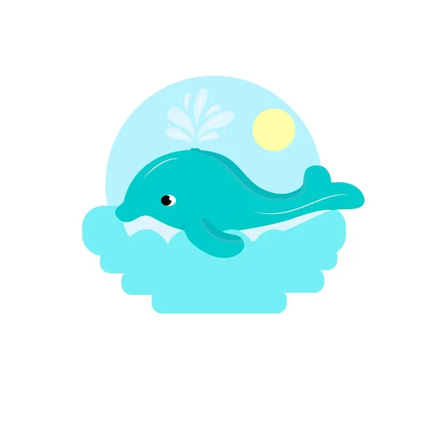 Baleia Azul Bonito Com Respingo Água Oceano Mar Sol Céu — Vetor de Stock