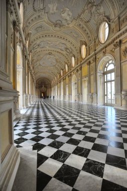Reggia di Venaria Reale büyük galeride Unesco anıtsal royal palace Venaria İtalya yaklaşık Mart 2014 Dünya Mirası ilan