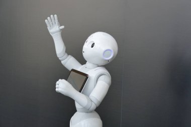 Softbank Pepper robot provide assistance in automation fair Turin Italy April 18 2018 clipart