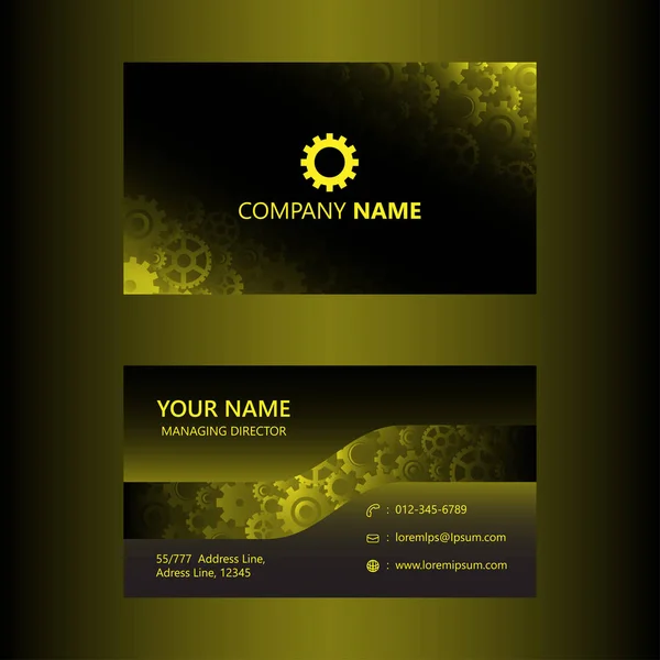 Dark Yellow Business Card Template Gears Background Engineer Mechanical Concept — Stock Vector